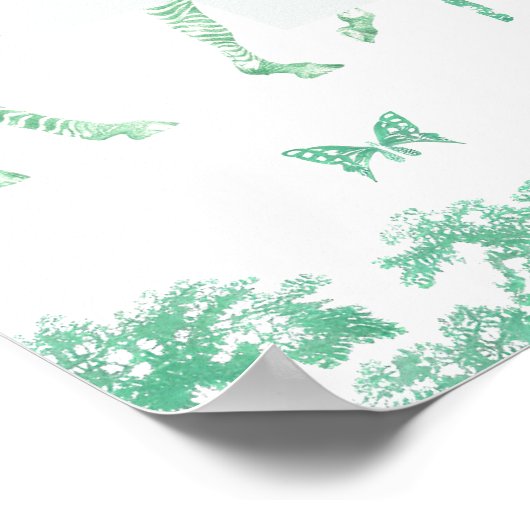Schattigee Safari Toile de Jouy | Mint Baby shower Poster (Hoek)