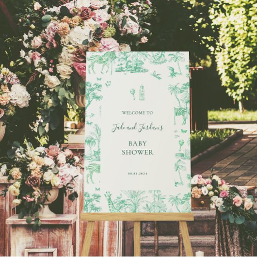 Schattigee Safari Toile de Jouy | Mint Baby shower Poster