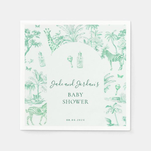 Schattigee Safari Toile de Jouy | Mint Baby shower Servet (Voorkant)