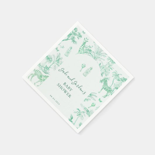 Schattigee Safari Toile de Jouy | Mint Baby shower Servet (Hoek)