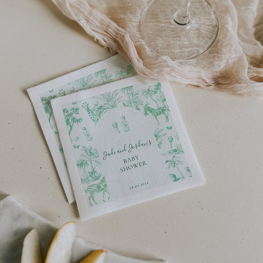 Schattigee Safari Toile de Jouy | Mint Baby shower Servet