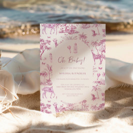 Schattigee Safari Toile de Jouy | Roze Baby shower Kaart