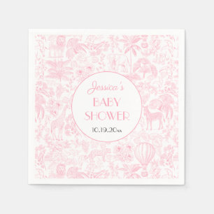 Schattigee Safari Toile de Jouy Roze Baby shower P Servet