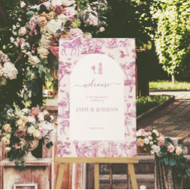 Schattigee Safari Toile de Jouy | Roze Baby shower Poster