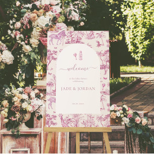 Schattigee Safari Toile de Jouy   Roze Baby shower Poster