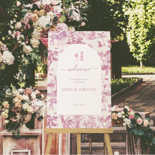 Schattigee Safari Toile de Jouy | Roze Baby shower Poster