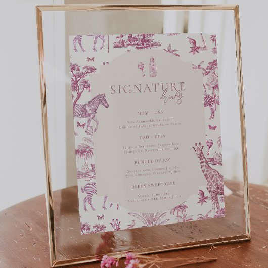 Schattigee Safari Toile de Jouy | Roze Baby shower Poster