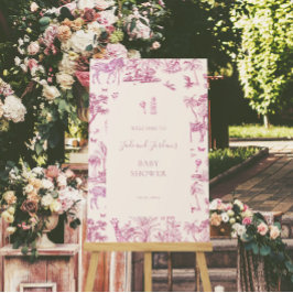 Schattigee Safari Toile de Jouy | Roze Baby shower Poster