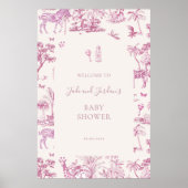 Schattigee Safari Toile de Jouy | Roze Baby shower Poster (Voorkant)