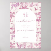 Schattigee Safari Toile de Jouy | Roze Baby shower Poster (Voorkant)