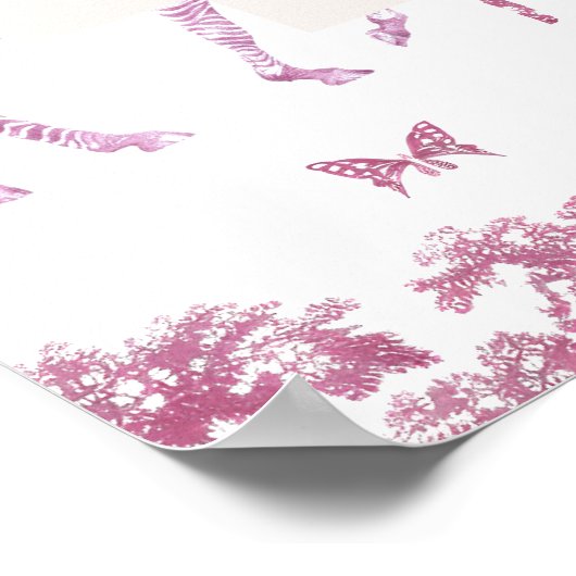 Schattigee Safari Toile de Jouy | Roze Baby shower Poster (Hoek)