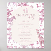 Schattigee Safari Toile de Jouy | Roze Baby shower Poster (Voorkant)