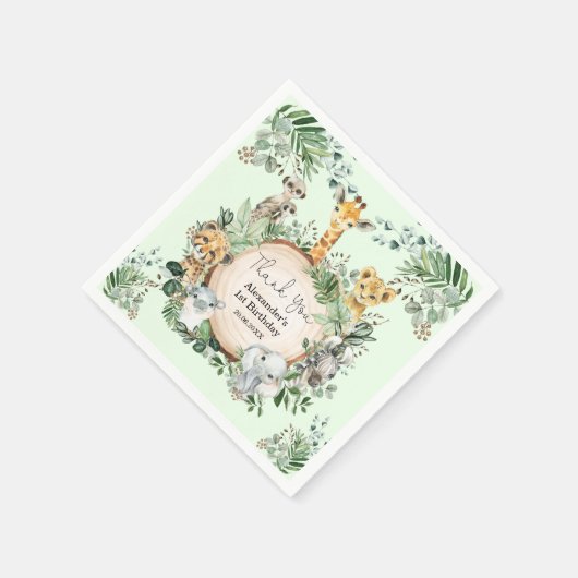 Schattigee Safari Wild Animals Greenery Verjaardag Servet (Hoek)
