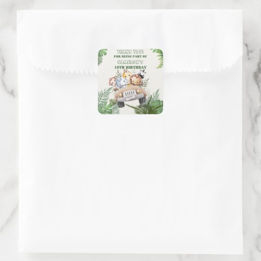 Schattigee Safari Wild Oerwoud Dier Party Favor Vierkante Sticker (Tas)