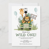Schattigee Safari Wild One 1st Birthday Party Invi Kaart (Voorkant)