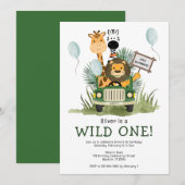 Schattigee Safari Wild One 1st Birthday Party Invi Kaart (Voorkant / Achterkant)