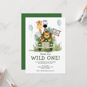 Schattigee Safari Wild One 1st Birthday Party Invi Kaart