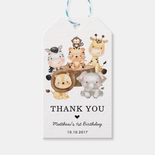 Schattigee Safari Wild One Boy 1e Verjaardagsfeest Cadeaulabel (Voorkant)