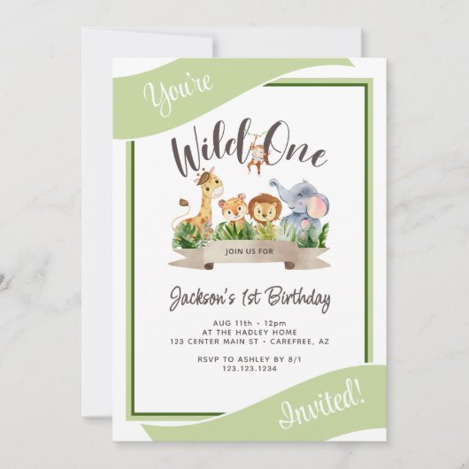 Schattigee Safari Wild One Green Verjaardag Kaart (Voorkant)