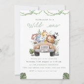 Schattigee Safari Wild One verjaardagsuitnodiging Feestdagenkaart (Voorkant)