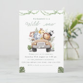 Schattigee Safari Wild One verjaardagsuitnodiging Feestdagenkaart (Staand voorkant)