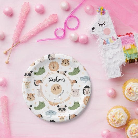 Schattigee Safari zoo dierenverjaardagsjongen papi Papieren Bordje (Feest)