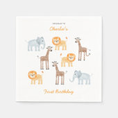 Schattigee safaridieren gepersonaliseerd 1e verjaa servet (Voorkant)