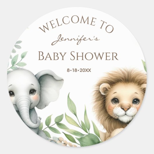 Schattigee safaridieren welkom ronde sticker (Voorkant)