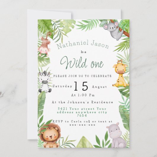 Schattigee safaridieren wild op verjaardagsuitnodi kaart (Voorkant)