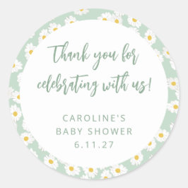 Schattigee Sage Daisies Floral Custom Baby shower  Ronde Sticker