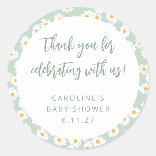 Schattigee Sage Daisies Floral Custom Baby shower  Ronde Sticker (Voorkant)