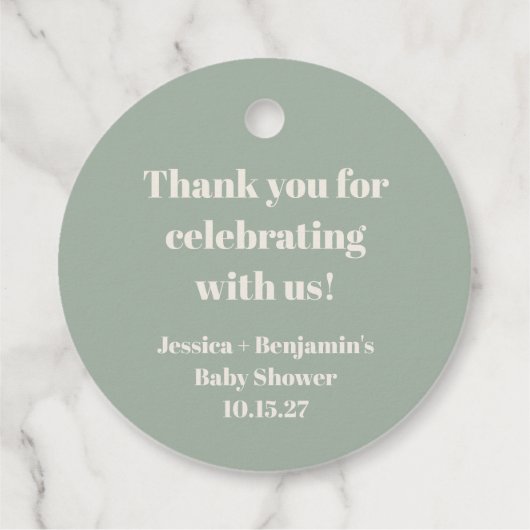 Schattigee Sage Green Baby shower Custom Dank u Bedankjes Labels (Achterkant)