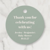 Schattigee Sage Green Baby shower Custom Dank u Bedankjes Labels (Voorkant)