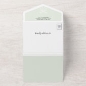 Schattigee Sage Green Coquette Bow Baby shower All In One Uitnodiging (Buitenkant)