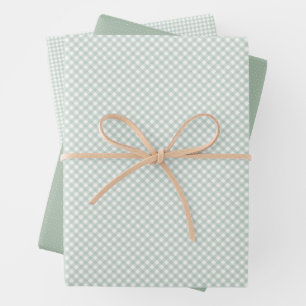 Schattigee Sage Green Gingham en stippen Simple Cl Inpakpapier Vel