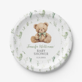 Schattigee Sage Green Teddy Bear Bow Baby Boy Show Papieren Bordje