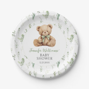 Schattigee Sage Green Teddy Bear Bow Baby Boy Show Papieren Bordje
