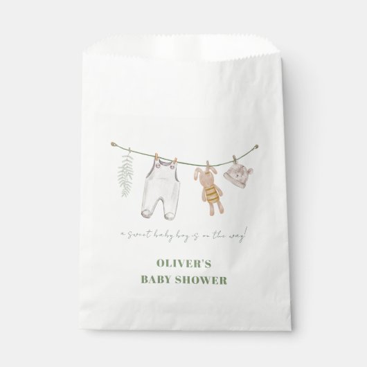 Schattigee Sage Groene Boho Jongenskleding Baby sh Bedankzakje (Voorkant)