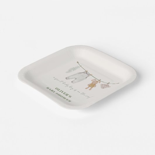 Schattigee Sage Groene Boho Jongenskleding Baby sh Papieren Bordje (Gebogen)