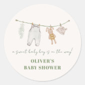Schattigee Sage Groene Boho Jongenskleding Baby sh Ronde Sticker (Voorkant)