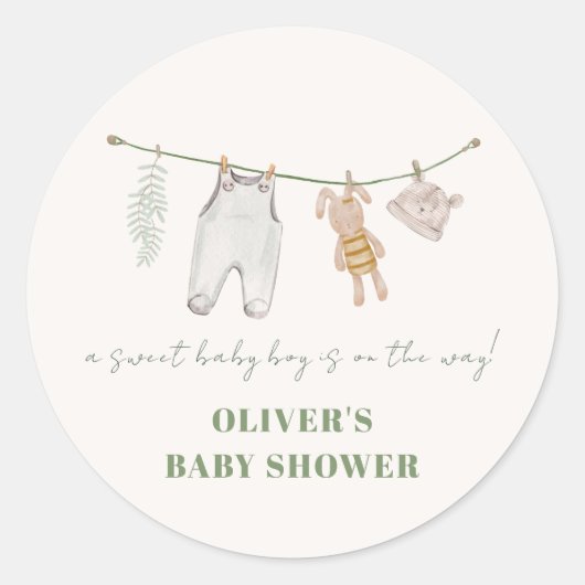 Schattigee Sage Groene Boho Jongenskleding Baby sh Ronde Sticker (Voorkant)