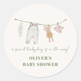 Schattigee Sage Groene Boho Jongenskleding Baby sh Ronde Sticker