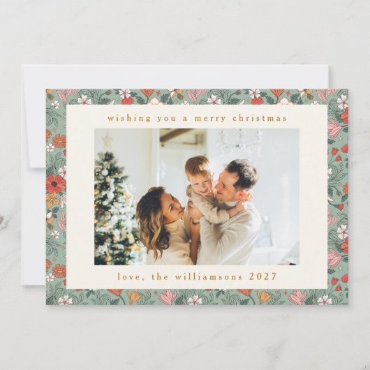 Schattigee Sage Groene Botanische Aangepaste 2 Fot Feestdagenkaart (Voorkant)