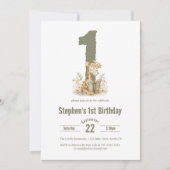 Schattigee Sage Groene Giraffe 1e Verjaardagsfeest Kaart (Voorkant)