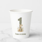 Schattigee Sage Groene Giraffe 1e Verjaardagsfeest Papieren Bekers (Voorkant)