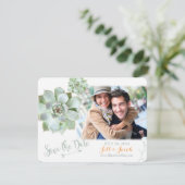 Schattigee Sage Succulenten Trouwfoto Save the Dat Date (Staand voorkant)