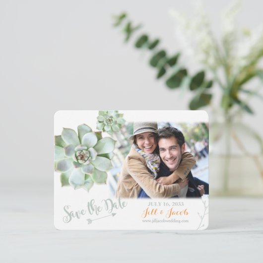 Schattigee Sage Succulenten Trouwfoto Save the Dat Save The Date (Staand voorkant)