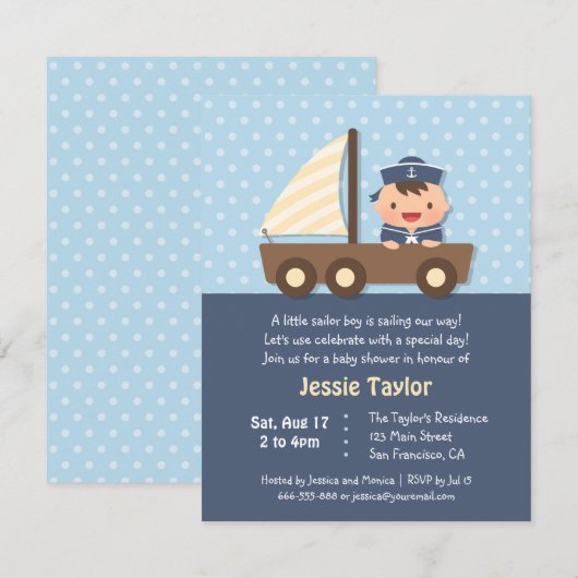 Schattigee Sailor Boy Nautische Baby Shower Uitnod Kaart (Voorkant / Achterkant)