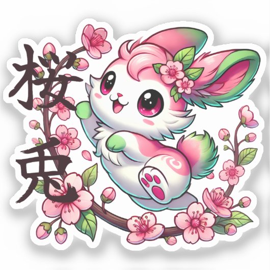 Schattigee Sakura Bunny Custom-Cut Vinyl Sticker (Voorkant)