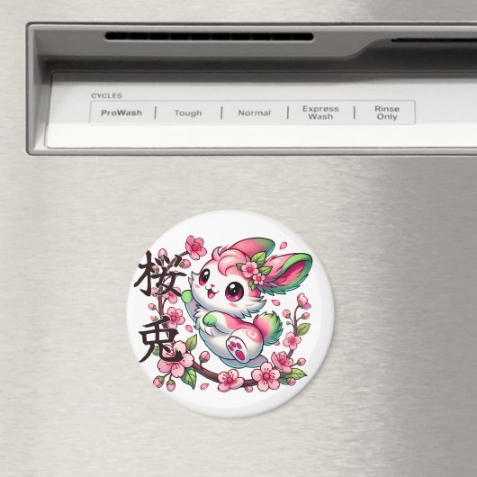 Schattigee Sakura Bunny Magnet met Japans borstels (Insitu (Vaatwasser))